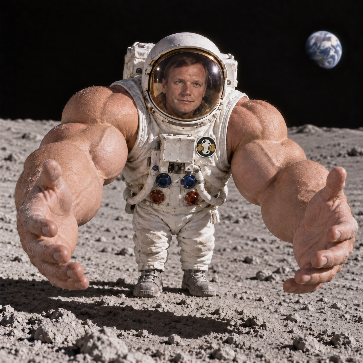 Neil reaching out for a hug with his enormous arms